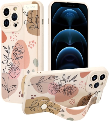 Cassa in silicone per iPhone 12 Pro Max con cintura per donne ragazze fiori fiori carini disegno modello regolabile Soft Wirstband