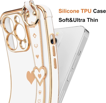 iPhone 12 Pro Cute Love-Heart Plating Strap Phone Cover per donne ragazze Bling Silicone Camera Lens Protezione Bumper