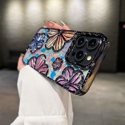 iPhone 12 Pro Max Case 6.7 Inch,Clear 3D Flower Phone Case for Women Girls Luxury Plating Floral Case Cover Estetico