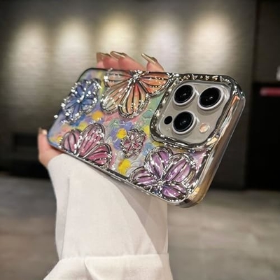 iPhone 12 Pro Max Case 6.7 Inch,Clear 3D Flower Phone Case for Women Girls Luxury Plating Floral Case Cover Estetico
