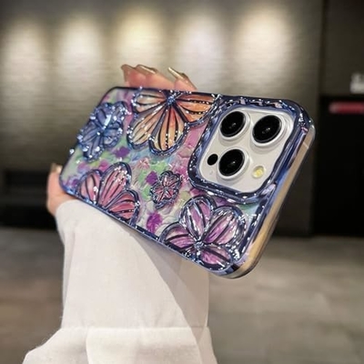 iPhone 12 Pro Max Case 6.7 Inch,Clear 3D Flower Phone Case for Women Girls Luxury Plating Floral Case Cover Estetico
