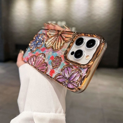 iPhone 12 Pro Max Case 6.7 Inch,Clear 3D Flower Phone Case for Women Girls Luxury Plating Floral Case Cover Estetico