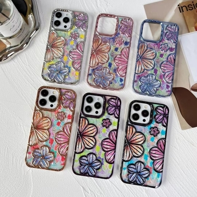 iPhone 12 Pro Max Case 6.7 Inch,Clear 3D Flower Phone Case for Women Girls Luxury Plating Floral Case Cover Estetico