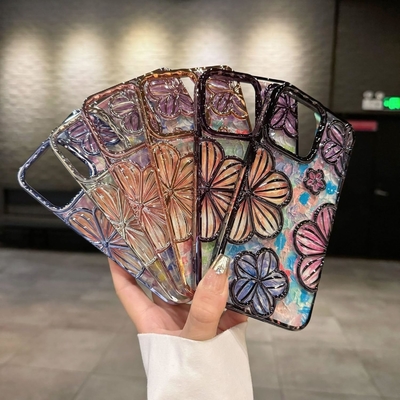 iPhone 12 Pro Max Case 6.7 Inch,Clear 3D Flower Phone Case for Women Girls Luxury Plating Floral Case Cover Estetico