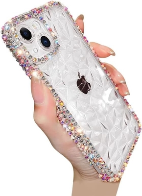 Deluxe Crystal Diamond Pattern Camera Lens Protection Transparent Soft Shockproof Cover Phone Case (blu, iPhone 13 Pro)