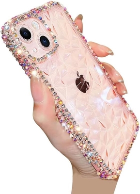 Deluxe Crystal Diamond Pattern Camera Lens Protection Transparent Soft Shockproof Cover Phone Case (blu, iPhone 13 Pro)