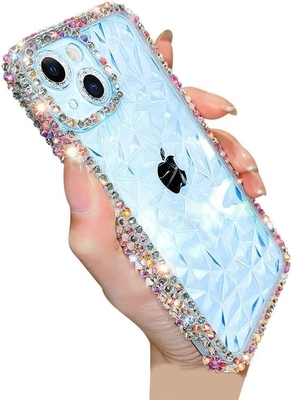 Deluxe Crystal Diamond Pattern Camera Lens Protection Transparent Soft Shockproof Cover Phone Case (blu, iPhone 13 Pro)
