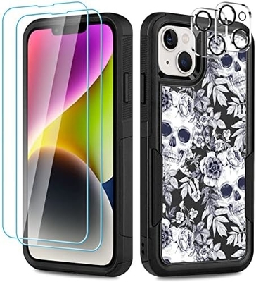 [5 in 1 per iphone 15 Plus Cassa, con 2 pacchetti di screen protector + 2 pacchetti di camera protector obiettivo, Heavy-Duty resistente robusto