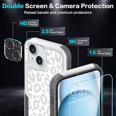 [5 in 1 per iphone 15 Plus Cassa, con 2 pacchetti di screen protector + 2 pacchetti di camera protector obiettivo, Heavy-Duty resistente robusto