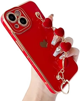 per iPhone 12 Pro Max Case,Cute Plating Love Heart Wrist Strap Chain Bracelet Soft Compatibile con