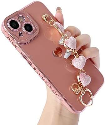 per iPhone 12 Pro Max Case,Cute Plating Love Heart Wrist Strap Chain Bracelet Soft Compatibile con