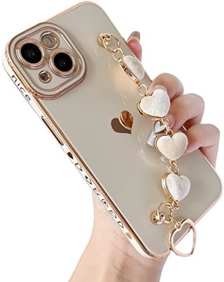 per iPhone 12 Pro Max Case,Cute Plating Love Heart Wrist Strap Chain Bracelet Soft Compatibile con