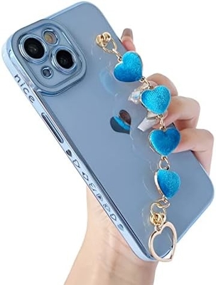 per iPhone 12 Pro Max Case,Cute Plating Love Heart Wrist Strap Chain Bracelet Soft Compatibile con