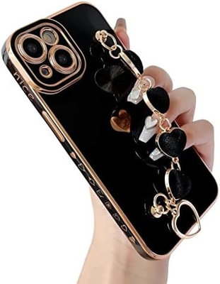 per iPhone 12 Pro Max Case,Cute Plating Love Heart Wrist Strap Chain Bracelet Soft Compatibile con