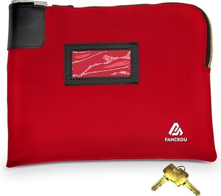 Borsa impermeabile con serratura e 2 chiavi, borsa di denaro con cerniera, borse di sicurezza per contanti, borsa di deposito bancaria di denaro durevole, borsa per documenti in nylon, borsa per monete, borsa di contanti, 11 x 9 pollici, rosso