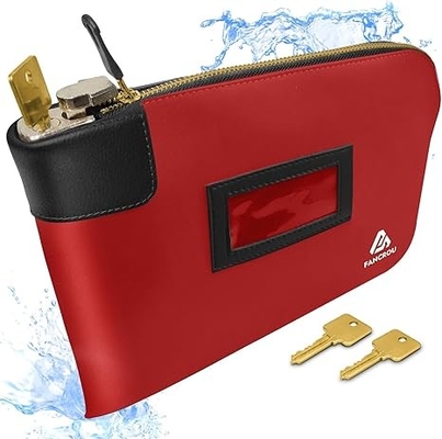 Borsa impermeabile con serratura e 2 chiavi, borsa di denaro con cerniera, borse di sicurezza per contanti, borsa di deposito bancaria di denaro durevole, borsa per documenti in nylon, borsa per monete, borsa di contanti, 11 x 9 pollici, rosso
