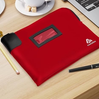 Borsa impermeabile con serratura e 2 chiavi, borsa di denaro con cerniera, borse di sicurezza per contanti, borsa di deposito bancaria di denaro durevole, borsa per documenti in nylon, borsa per monete, borsa di contanti, 11 x 9 pollici, rosso