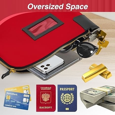 Borsa impermeabile con serratura e 2 chiavi, borsa di denaro con cerniera, borse di sicurezza per contanti, borsa di deposito bancaria di denaro durevole, borsa per documenti in nylon, borsa per monete, borsa di contanti, 11 x 9 pollici, rosso