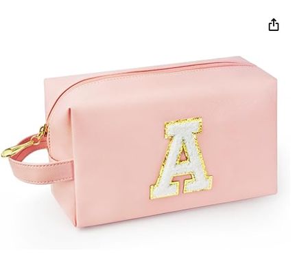 Pochette Trucco Iniziale Personalizzata con Manico, Beauty Case Preppy con Tasca Interna con Cerniera, Ragazza di 8 9 10 11 12 13 14 Anni, Regali di Laurea per Ragazze Adolescenti Donne Insegnanti