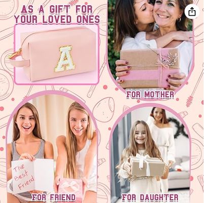 Pochette Trucco Iniziale Personalizzata con Manico, Beauty Case Preppy con Tasca Interna con Cerniera, Ragazza di 8 9 10 11 12 13 14 Anni, Regali di Laurea per Ragazze Adolescenti Donne Insegnanti