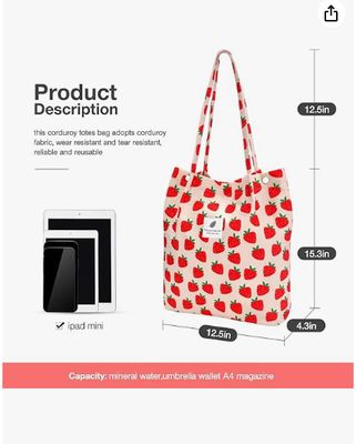 Borsa Tote Donna Ragazze, Grande Capacità in Velluto a Coste Riutilizzabile per la Spesa con Interno