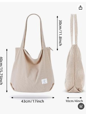 KALIDI Borsa Tote in Velluto a Coste da Donna con Cerniera, Borsa a Mano Casual, Borsa a Spalla Grande Capacità con Tasche