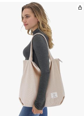 KALIDI Borsa Tote in Velluto a Coste da Donna con Cerniera, Borsa a Mano Casual, Borsa a Spalla Grande Capacità con Tasche