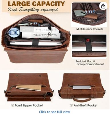 RAINSMORE Borsa a tracolla da uomo 17 pollici Impermeabile Vintage in pelle Cartella per laptop Grande borsa per laptop Borsa a tracolla per computer per ufficio Affari Viaggi Università