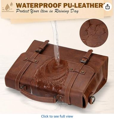 RAINSMORE Borsa a tracolla da uomo 17 pollici Impermeabile Vintage in pelle Cartella per laptop Grande borsa per laptop Borsa a tracolla per computer per ufficio Affari Viaggi Università