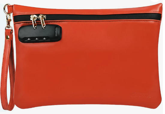 Borsa antiodore in cuoio PU con lucchetto combinato Borsa cosmetica con maniglia Borsa di denaro per il viaggio, borsa bancaria con cerniera.