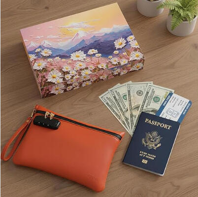 Borsa antiodore in cuoio PU con lucchetto combinato Borsa cosmetica con maniglia Borsa di denaro per il viaggio, borsa bancaria con cerniera.