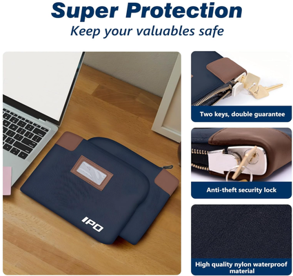 IPO Borsa impermeabile con chiave di blocco, 2 pacchetti Borsa di denaro Borsa di deposito bancaria, 11 x 8,6 pollici, accessori di chiusura maschile e femminile Borsa per contanti, borsa portatile per viaggi Borsa di denaro Protegge passaporti, oggetti di valore