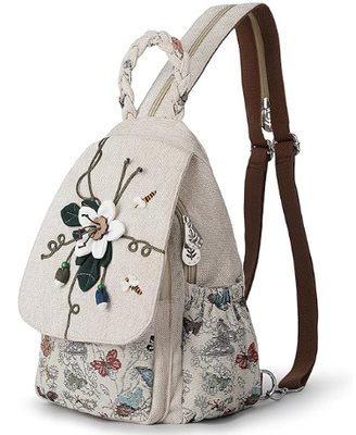 Borsa da donna convertibile, borsa artigianale artigianale, bellissima tela Premium Backpack casual mini per donne (due uve)