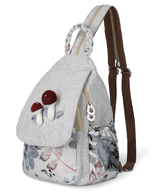 Borsa da donna convertibile, borsa artigianale artigianale, bellissima tela Premium Backpack casual mini per donne (due uve)