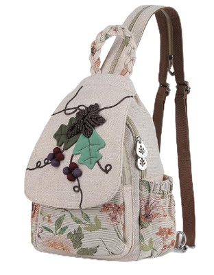 Borsa da donna convertibile, borsa artigianale artigianale, bellissima tela Premium Backpack casual mini per donne (due uve)