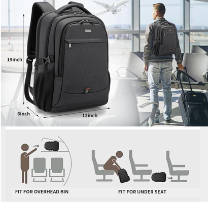 Zaino per laptop da 17 pollici da viaggio Zaino universitario resistente all'acqua per uomo/donna Borsa per laptop con porta di ricarica USB, nero