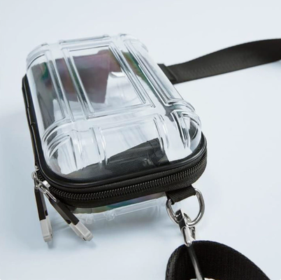 Mini sacchetto trasparente per il trucco da viaggio, sacchetto da 7 pollici con una sola spalla, sacchetto crossbody da viaggio, sacchetto di stoccaggio PC a guscio rigido, piccolo sacchetto quadrato per l'aviazione