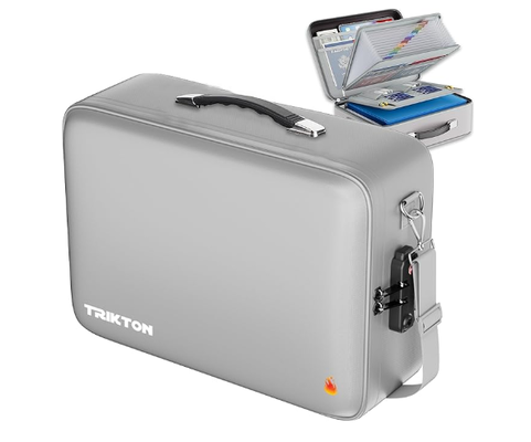 Scatola per documenti XXL resistente al fuoco e all'acqua con serratura TSA - Custodia rigida (43x33x15 cm) Organizzatore di file rigido per documenti importanti, laptop, passaporto, testamenti e certificati