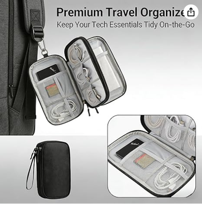 Scatola di stoccaggio per viaggi - Copertura protettiva EVA dura per Power Bank mobile, caricabatterie, cavi, telefoni e accessori - Sacchetto portatile per aerei, viaggi d'affari, arredi domestici