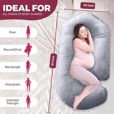 Cuscini per gravidanza per dormire – Cuscino maternità da 145 cm per donne incinte con federa rimovibile e lavabile – Supporto per schiena, pancia, collo, gambe e fianchi – Cuscino per tutto il corpo a forma di V, U, o completo, Grigio Velluto