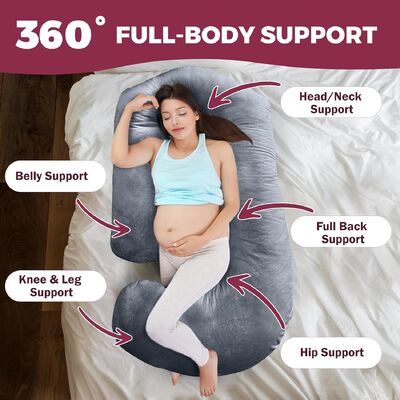 Cuscini per gravidanza per dormire – Cuscino maternità da 145 cm per donne incinte con federa rimovibile e lavabile – Supporto per schiena, pancia, collo, gambe e fianchi – Cuscino per tutto il corpo a forma di V, U, o completo, Grigio Velluto