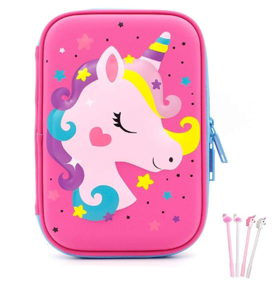 3D Cute EVA Unicorn Pen Bag Stationery Box Anti-Shock Large Capacity Multi-Compartment per la scuola con 4 penne unicorno; EVA confezioni cuscini conchiglia