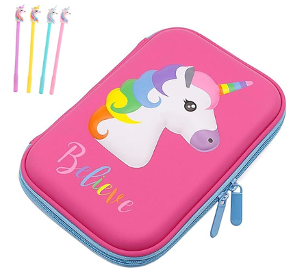 3D Cute EVA Unicorn Pen Bag Stationery Box Anti-Shock Large Capacity Multi-Compartment per la scuola con 4 penne unicorno; EVA confezioni cuscini conchiglia