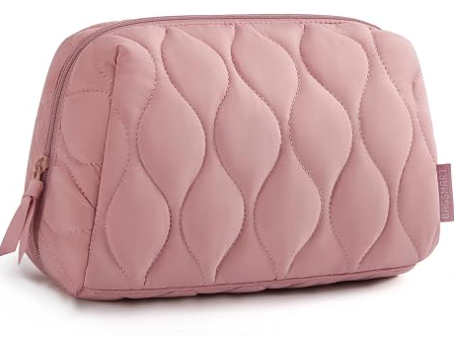 Borsa per il trucco, borsa per cosmetici da viaggio, borsa per il trucco per donne con imbottito, custodia per il trucco organizzatore, borsa a sacchetto aperto, articoli di viaggio essenziali, accessori igienici spazzole