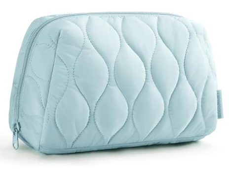 Borsa per il trucco, borsa per cosmetici da viaggio, borsa per il trucco per donne con imbottito, custodia per il trucco organizzatore, borsa a sacchetto aperto, articoli di viaggio essenziali, accessori igienici spazzole