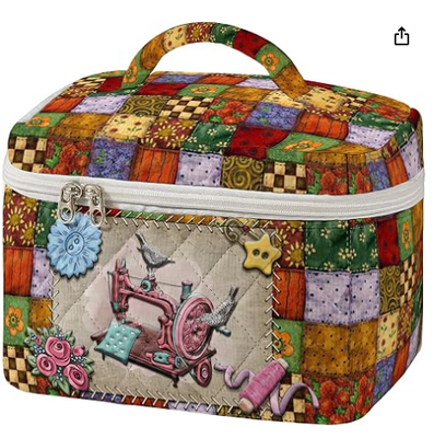 Borsa per trucco trapuntata grande, custodia da viaggio per cosmetici con cartamodello vintage per cucito per donna, organizer per articoli da toeletta estetico patchwork con manico, pennelli per la cura della pelle, accessori