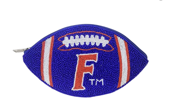 UF UNIVERSITY OF FLORIDA SACCHETTO PORTA MONETE CON PERLINE A FORMA DI PALLONE DA FOOTBALL