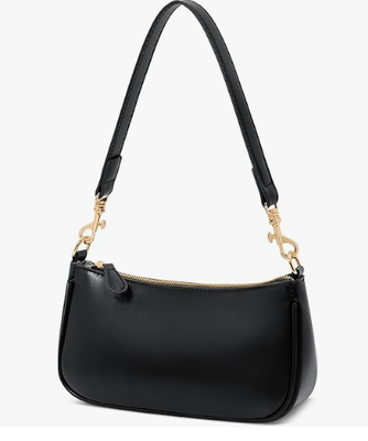 Piccola borsa nera per donne, carina mini borsa spalla chiusa con cerniera.