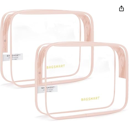 Borsa igienica trasparente con maniglia 2-Pack TSA approvata, rosa. Borsa igienica da viaggio impermeabile, borsa per accessori da viaggio, borsa da viaggio per aeroporti, borse da volo di dimensioni quadrate, donne, uomini, borsa trucco.