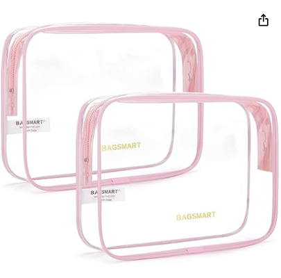 Borsa igienica trasparente con maniglia 2-Pack TSA approvata, rosa. Borsa igienica da viaggio impermeabile, borsa per accessori da viaggio, borsa da viaggio per aeroporti, borse da volo di dimensioni quadrate, donne, uomini, borsa trucco.